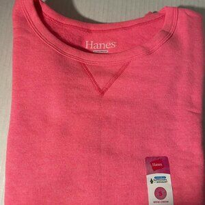 2 PK HANES Pink Comfort Blend Sweatshirt Girls Small Plus Children Crew Neck NEW